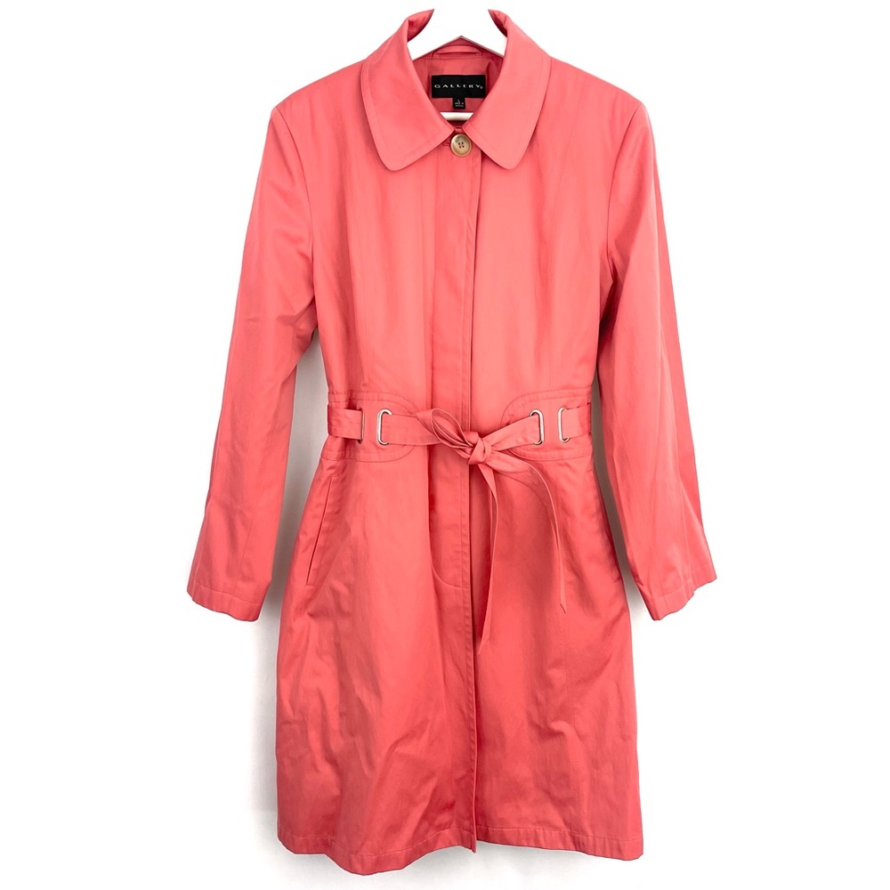 Gallery Button Front Belted Trench Coat Cotton Blend Jacket Salmon Pink